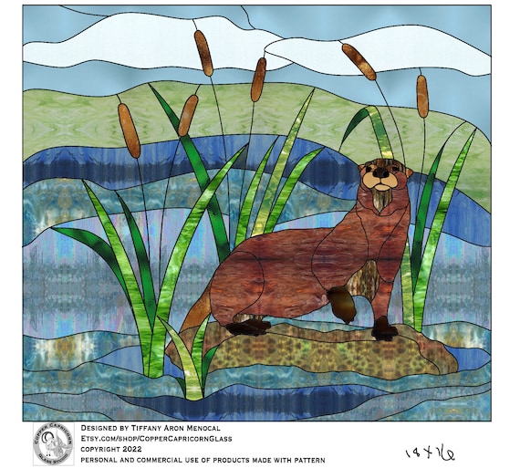 LAKE OTTER • River • Stained Glass Pattern • Digital Download
