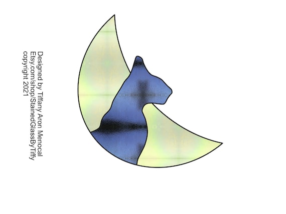 MOONY FELINE • Cat Profile Crescent Moon • Stained Glass Pattern • Digital Download