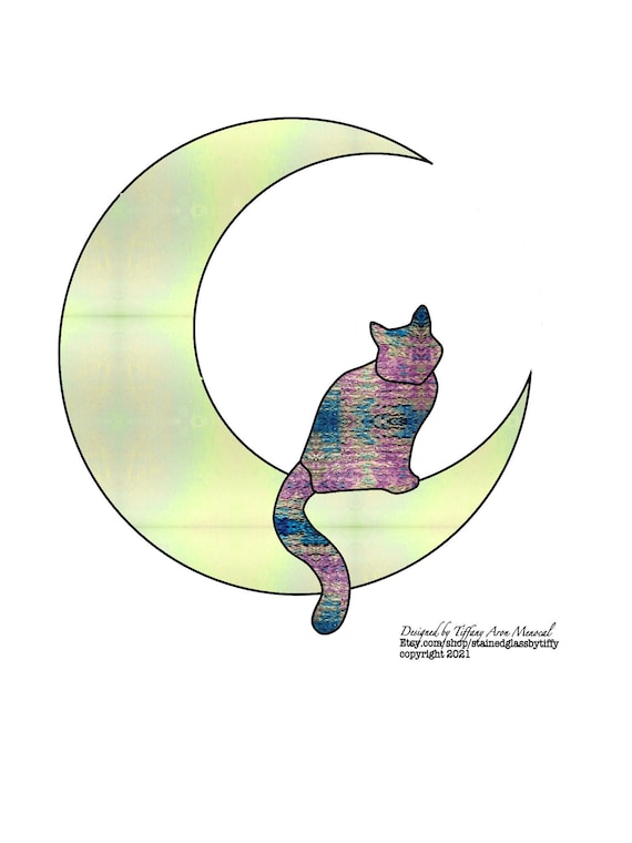 MEOW MOON • Cat Sitting • Stained Glass Pattern • Digital Download