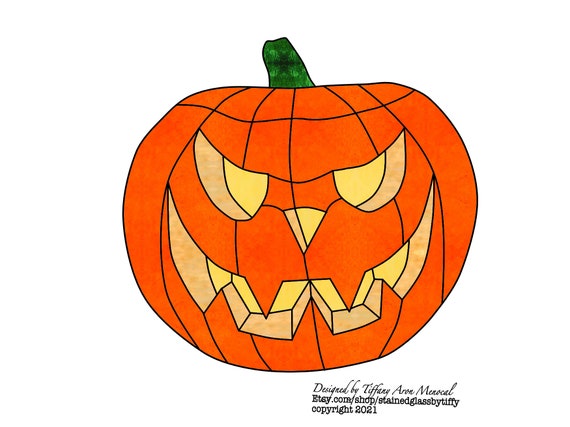 JACK O'LANTERN • Halloween Pumpkin • Stained Glass Pattern • Digital Download