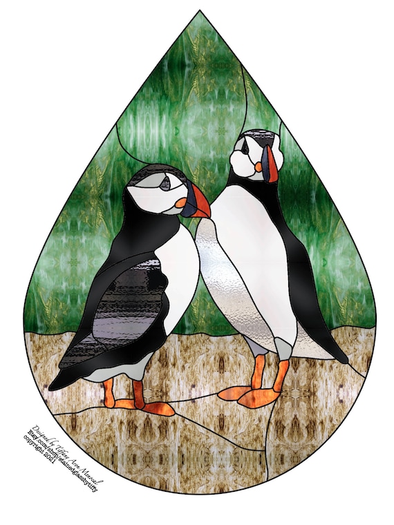 Puffins Stained Glass Pattern Digital Download