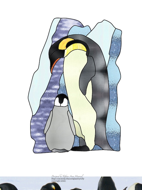 Emperor penguin Stained Glass Pattern Digital Download