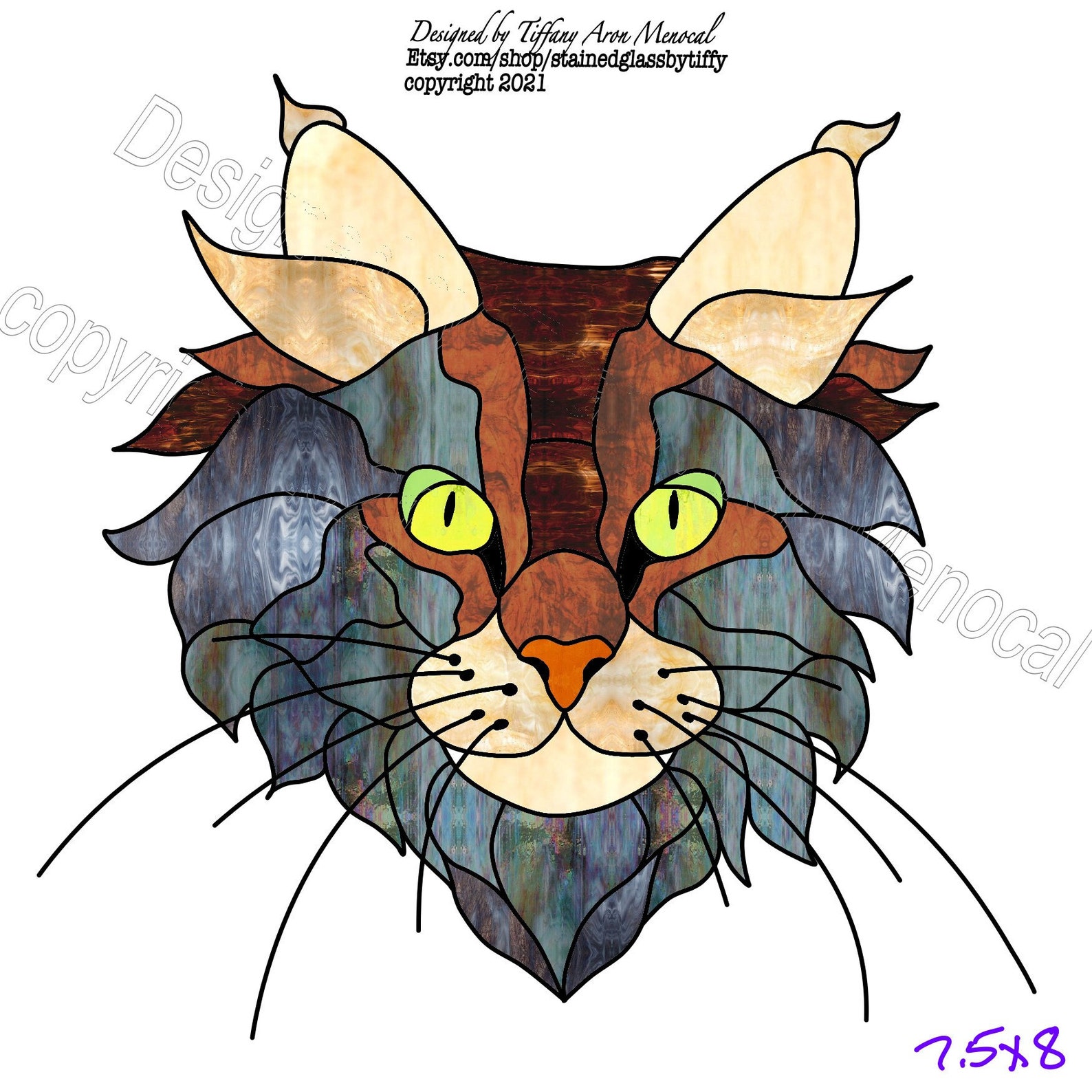 Maine Coon Cat Stained Glass Pattern Digital Download Etsy
