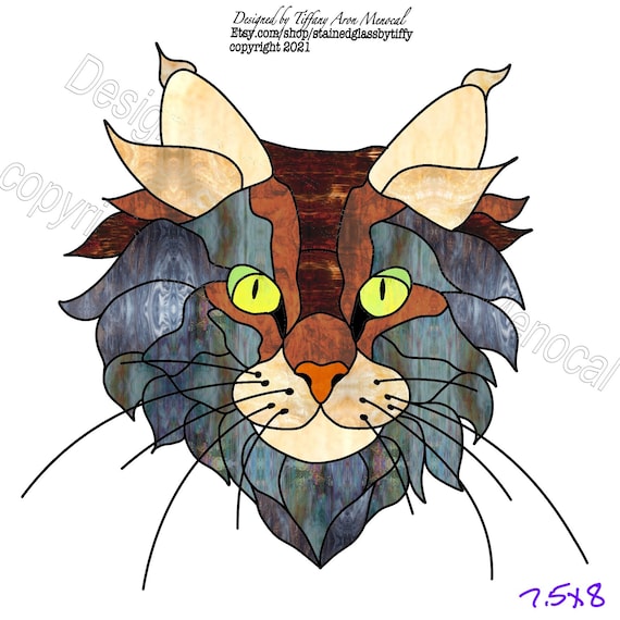 Maine coon Cat Stained Glass Pattern Digital Download
