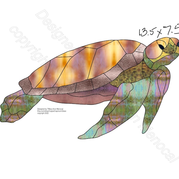 Sea turtle Stained Glass Pattern Digital Download