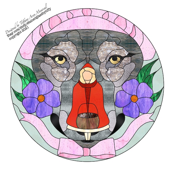 Little red riding hood and the big bad wolf  Stained Glass Pattern Digital Download