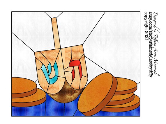 Dreidel and pennies Stained Glass Pattern Digital Download