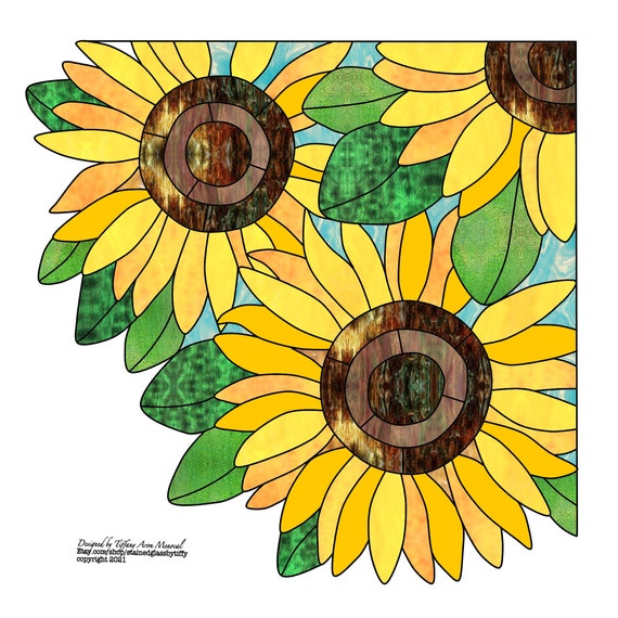 HELIOS ANTHOS Sunflower corner Stained Glass Pattern Digital Download