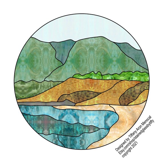 Beach cliff Stained Glass Pattern Digital Download