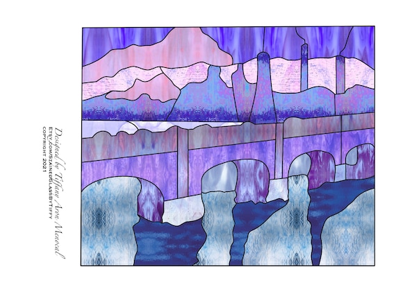 Monet Water Loo Bridge Panel Stained Glass Pattern Digital Download