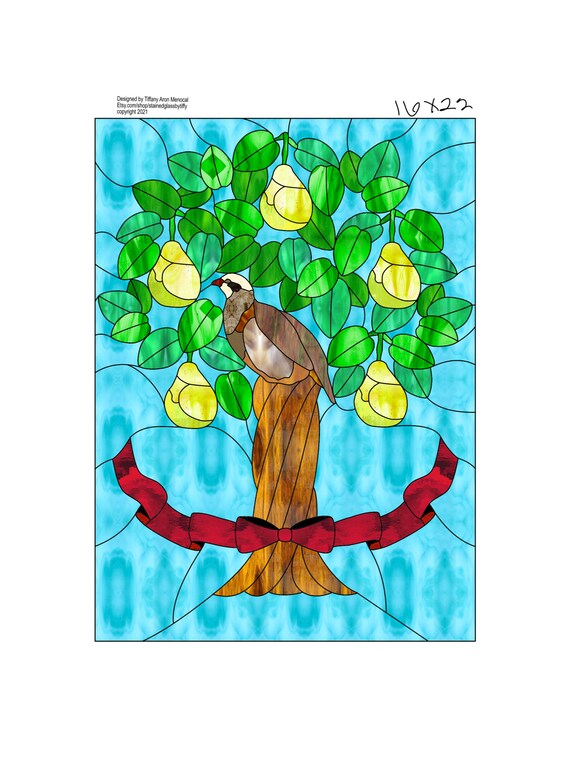 Partridge and a pear tree 12 days of Christmas  Stained Glass Patterns Digital Download