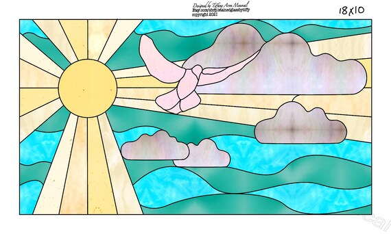 Sun, dove, cross Stained Glass Pattern Digital Download