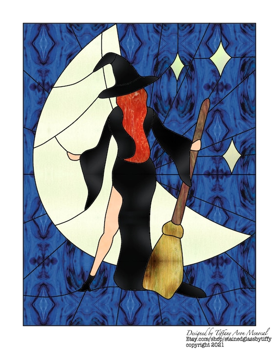 Sexy Witch Stained Glass Pattern Digital Download