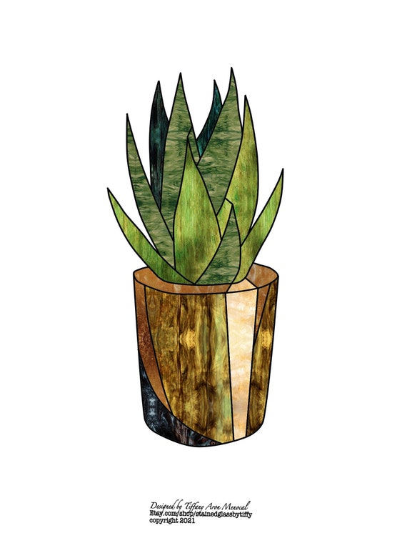 Cactus Stained Glass Pattern Digital Download