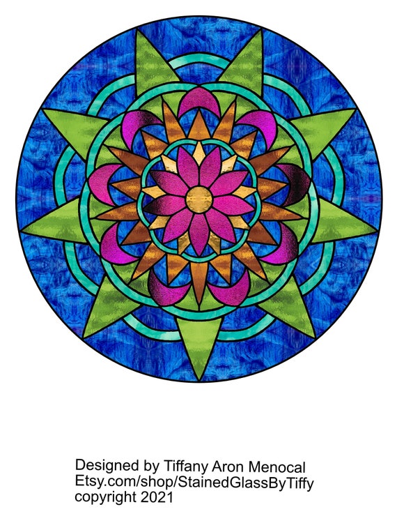 Geometric Mandala Stained Glass Pattern Digital Download