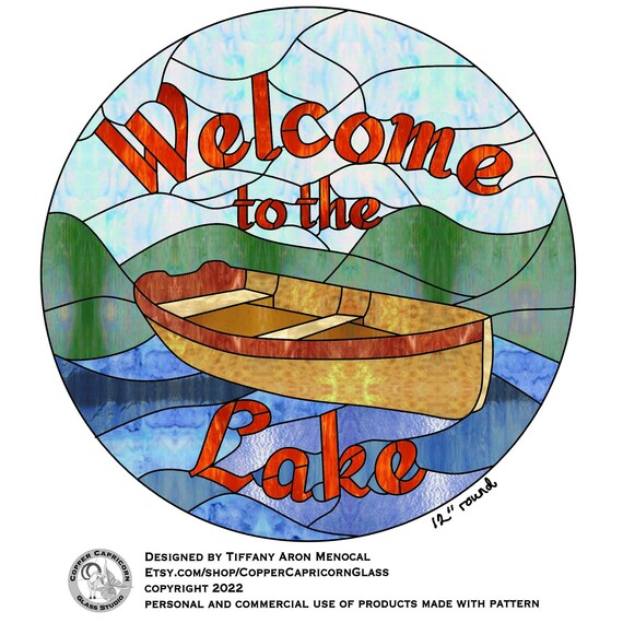 LAKE BOAT • Welcome Sign • Stained Glass Pattern • Digital Download