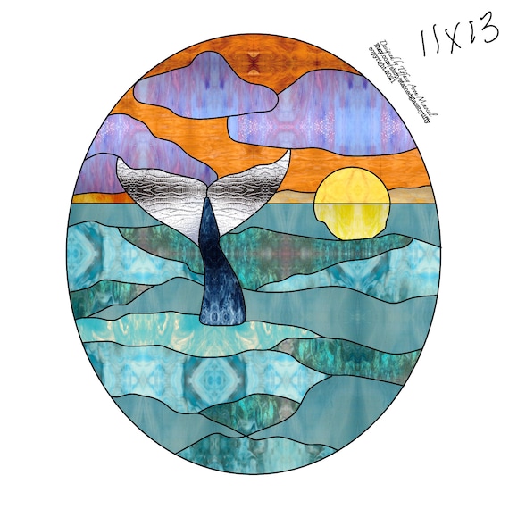 Whale tail Sunset Stained Glass Pattern Digital Download