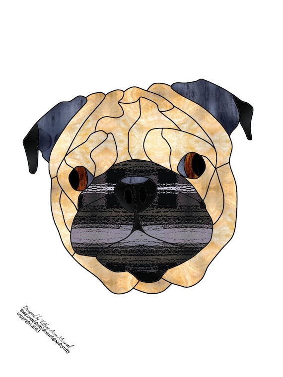 Pug puppy Stained Glass Pattern Digital Download