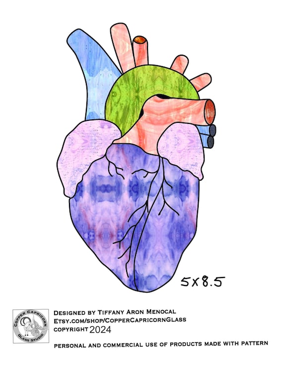 HEART • Anatomical heart •  - Stained Glass Pattern • Digital Download