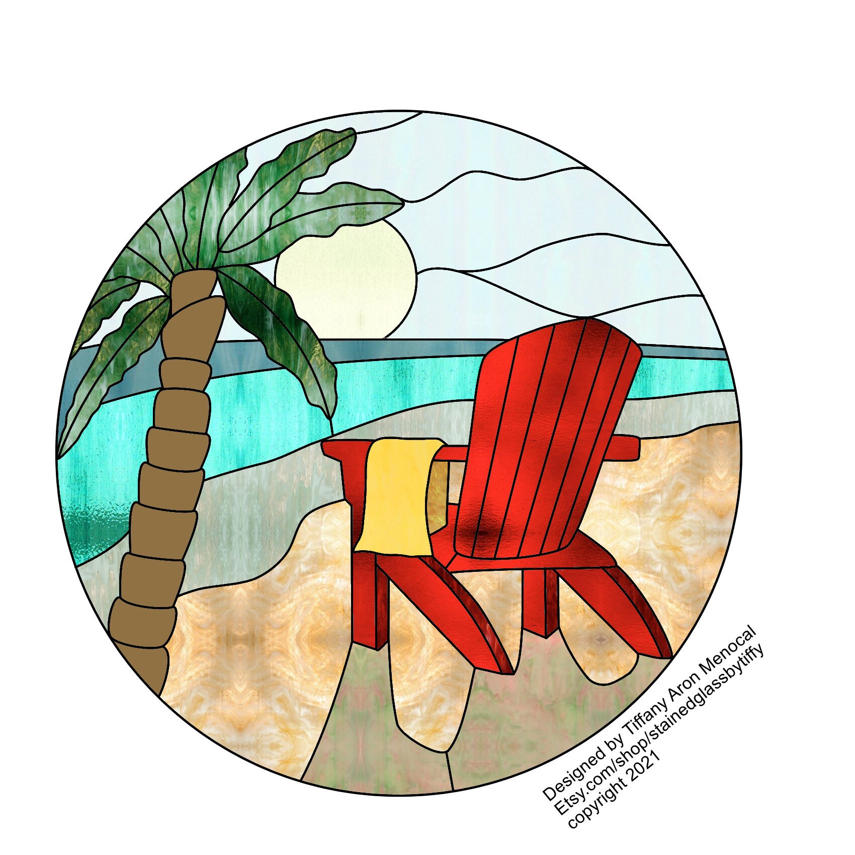 Beach sunset Stained Glass Pattern Digital Download | Etsy