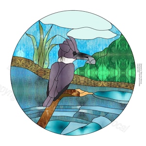 BIRD • King fisher • Stained Glass Pattern Digital Download
