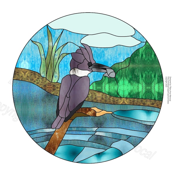 BIRD • King fisher • Stained Glass Pattern Digital Download