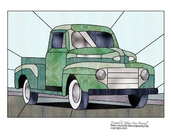 Old pickup truck Stained Glass Pattern Digital Download