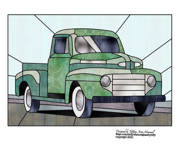 Old pickup truck Stained Glass Pattern Digital Download
