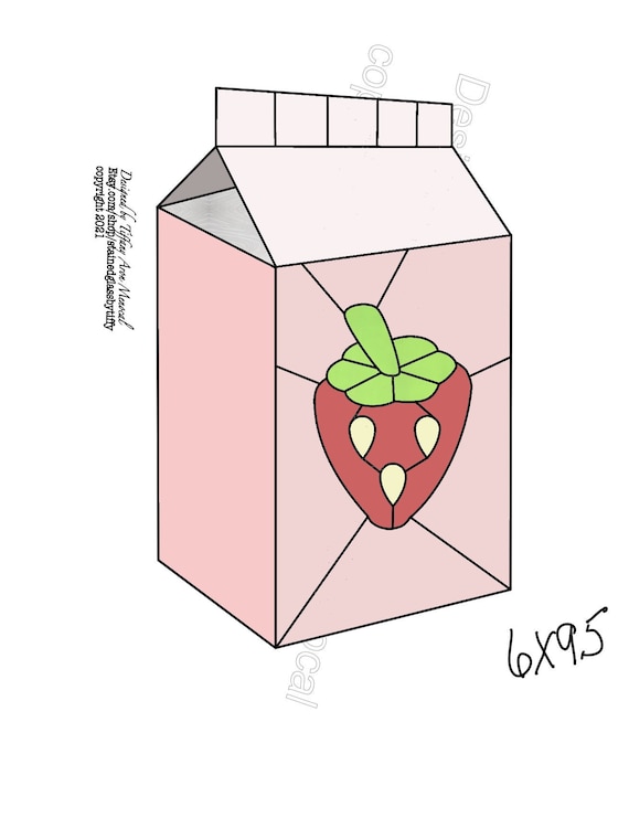 Strawberry Milk Carton Stained Glass Pattern Digital Download