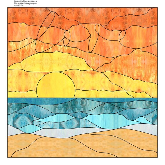 Sunset love Stained Glass Pattern Digital Download