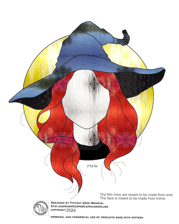 WITCH • witch with a face of mirror •  - Stained Glass Pattern • Digital Download