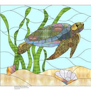 Sea turtle Stained Glass Pattern Digital Download