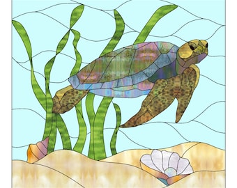 Sea turtle Stained Glass Pattern Digital Download