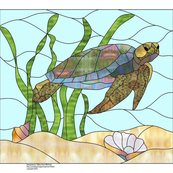 Sea turtle Stained Glass Pattern Digital Download