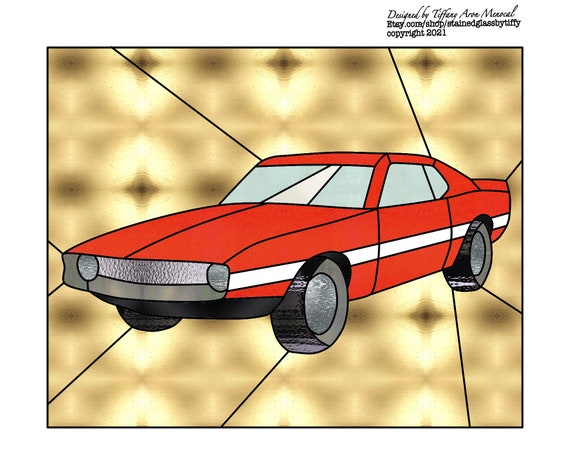 Old sports car Stained Glass Pattern Digital Download