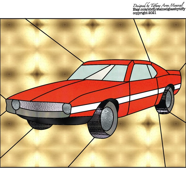 Old sports car Stained Glass Pattern Digital Download