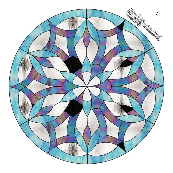 Snowflake  Mandala Stained Glass Pattern Digital Download
