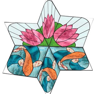 Lily flower koi fish spinner Stained Glass Pattern Digital Download