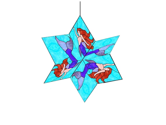 Mermaid spinner Stained Glass Pattern Digital Download