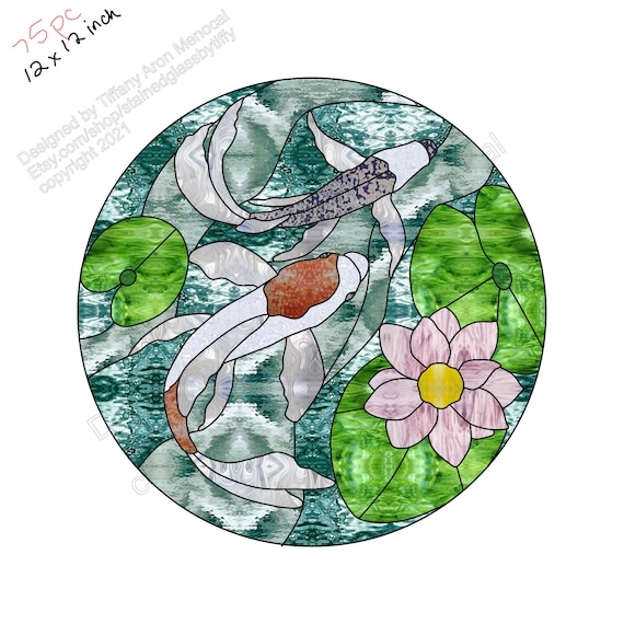 Lotus Flower Koi Fish Stained Glass Pattern Digital Download Etsy Lotus Flower Koi Fish Stained Glass Pattern Digital Download Etsy