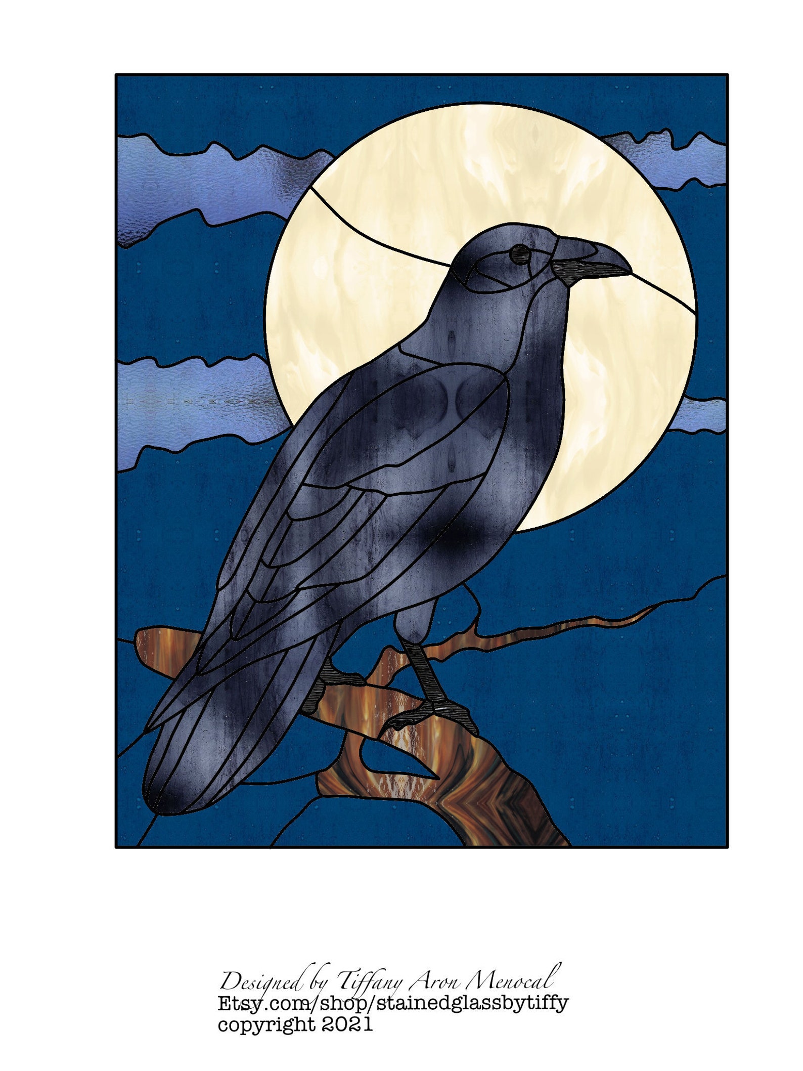 Raven Stained Glass Pattern Digital Télécharger Etsy
