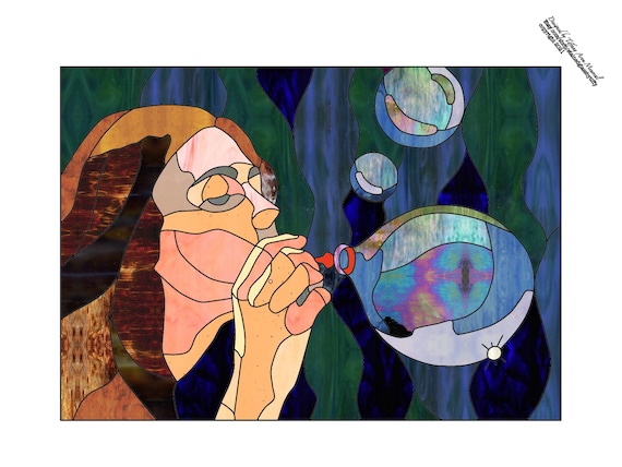 Blowing bubbles Stained Glass Pattern Digital Download