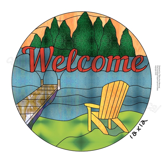 LAKE PIER • Welcome Sign • Stained Glass Pattern • Digital Download