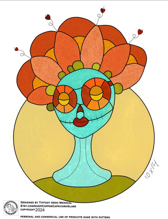 Lady  • sugar skull style • Stained Glass Pattern • Digital Download