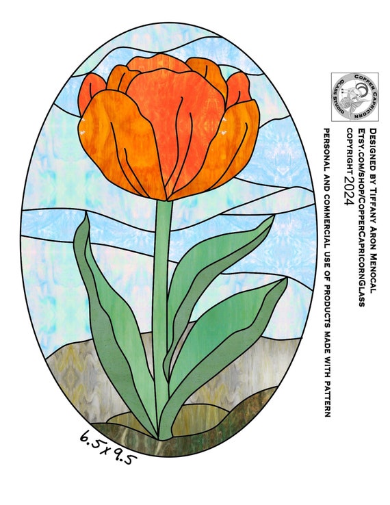TULIP  • blooming flower • Stained Glass Pattern • Digital Download