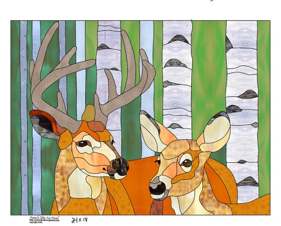 Deer Stained Glass Pattern buck doe Digital Download '