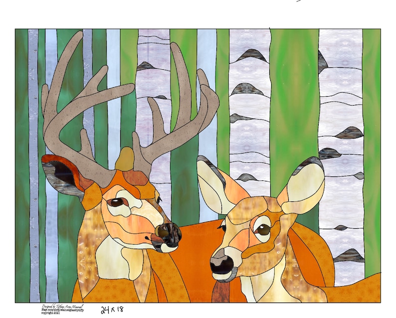Deer Stained Glass Pattern Buck Doe Digital Download ' Etsy Australia