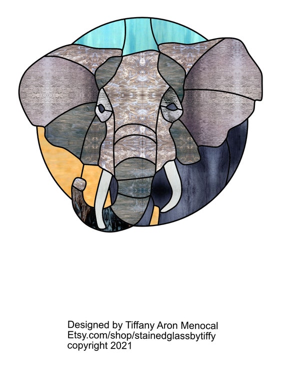 Elephant Stained Glass Pattern Digital Download