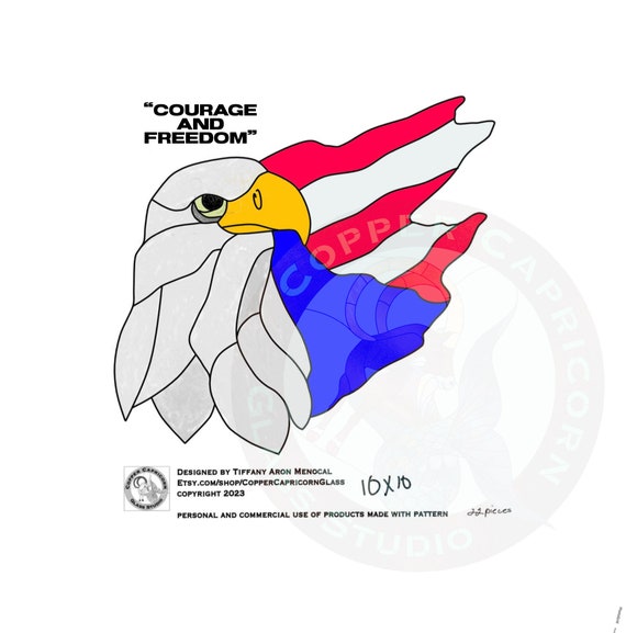 PATRIOTIC - eagle and American flag Stained Glass Pattern Digital Download