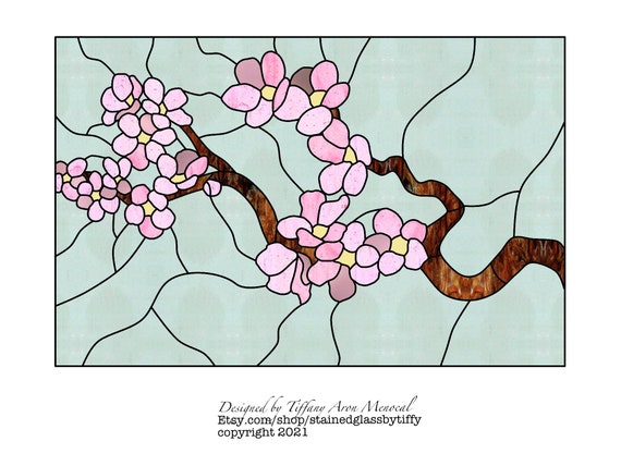 CHERRY BLOSSOM Tree Stained Glass Pattern Digital Download